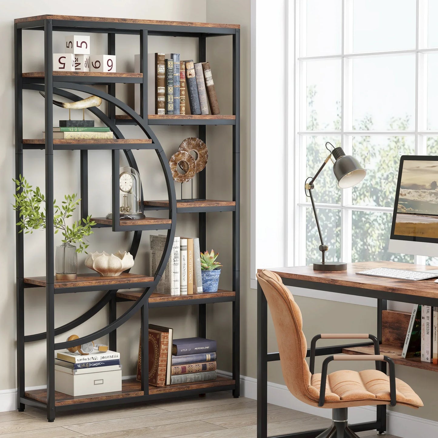 Bibliothèque Muriel — style industriel, rangement intégré, 5 niveaux, étagères ouvertes