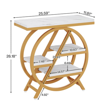 Table d'appoint André — bois, métal, rangement intégré, 3 niveaux