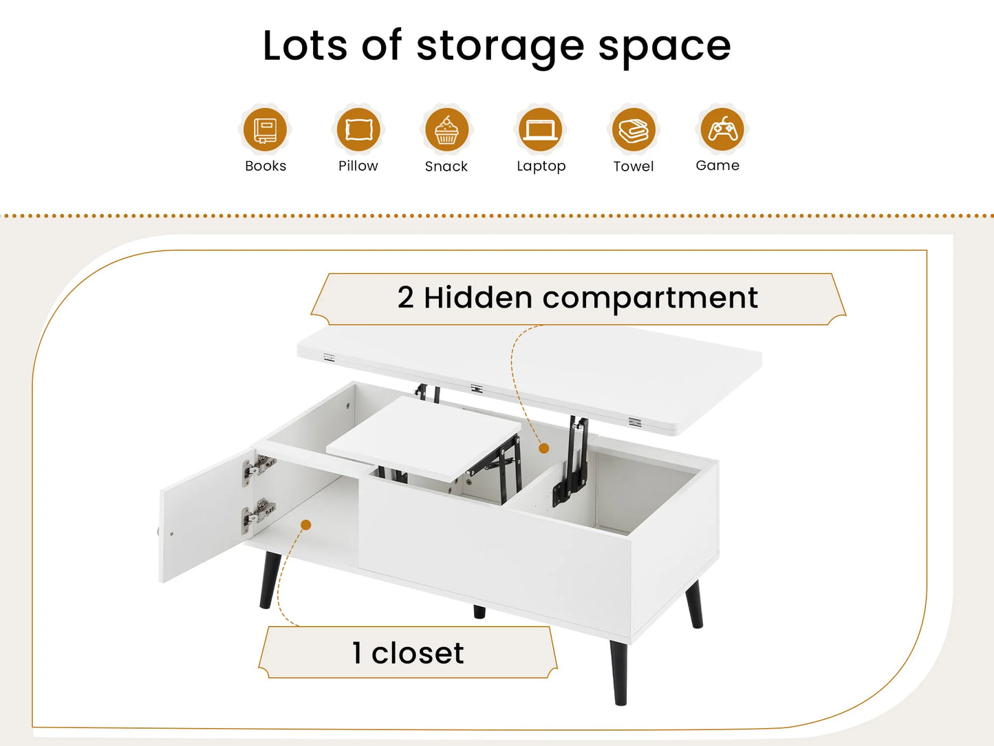 Convertible Coffee Table with Lifting Top, Retractable Living Room Table, Wooden Sofa Side Table with Hidden Storage Space