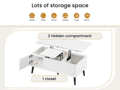 Convertible Coffee Table with Lifting Top, Retractable Living Room Table, Wooden Sofa Side Table with Hidden Storage Space
