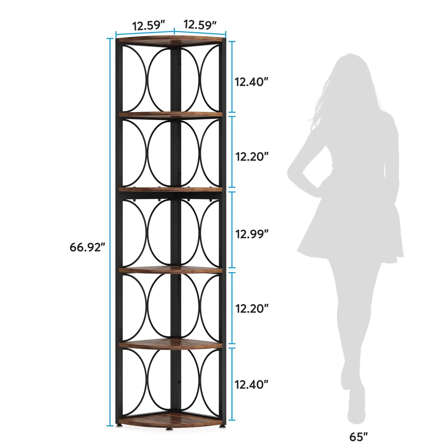 Bibliothèque Pascal — style rustique, rangement intégré, 6 niveaux, meuble d'angle