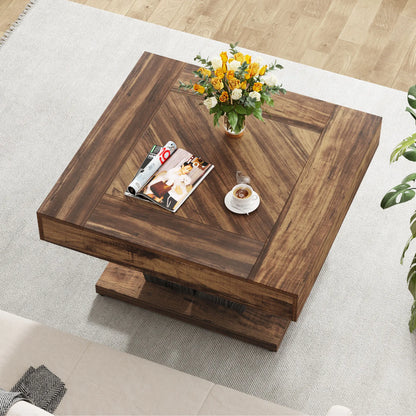 Table basse Léon — finition noir, bois, style rustique, carrée