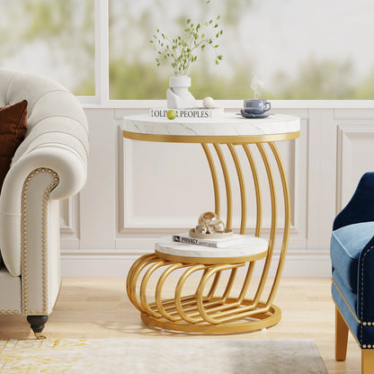 Table d'appoint Pénélope — finition dorée, marbre, design contemporain, rangement intégré