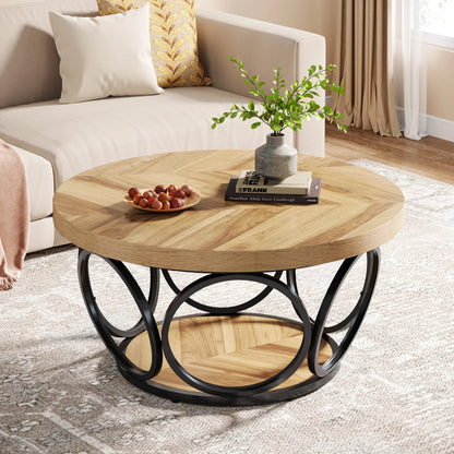 Table basse Marc — bois, style industriel, rangement intégré, 2 niveaux