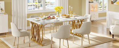 Table de salle à manger Louise — finition blanche, marbre, design contemporain, rectangulaire
