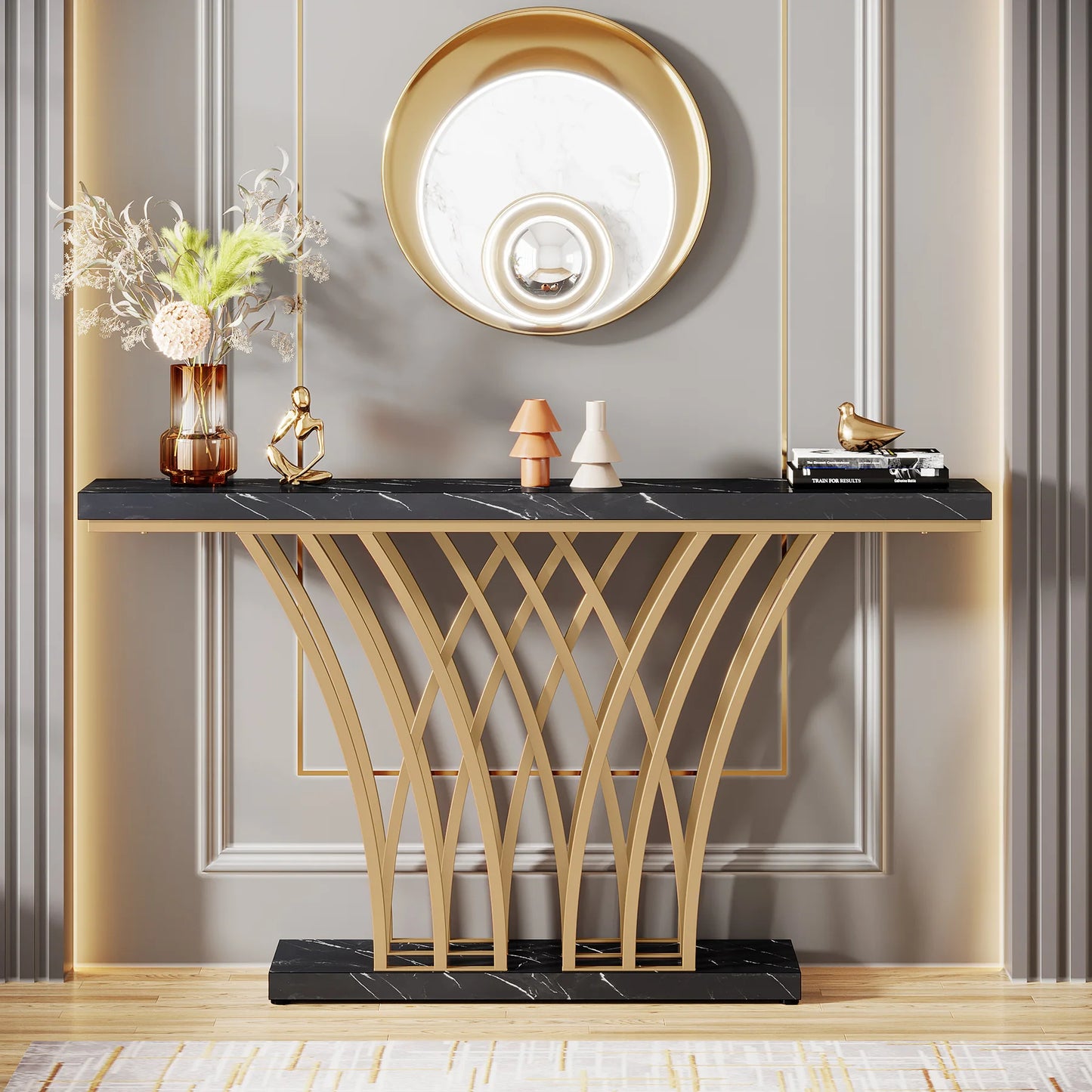Console Priscille — finition dorée, métal, design contemporain