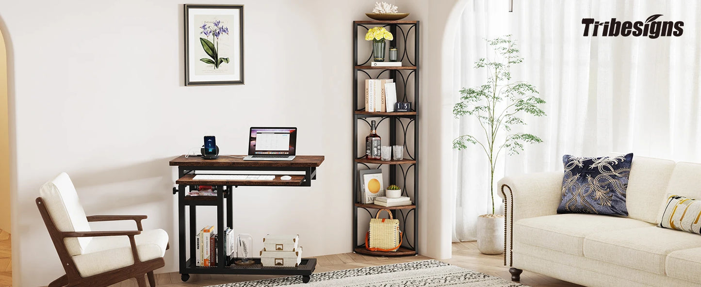 Bibliothèque Pascal — style rustique, rangement intégré, 6 niveaux, meuble d'angle
