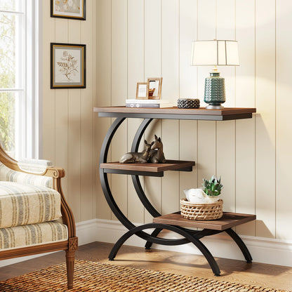 Table d'appoint Tanguy — bois, style industriel, rangement intégré, 3 niveaux