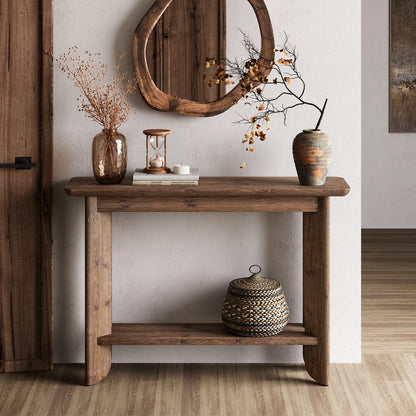 Console Inès — finition noyer, bois massif, design contemporain, 2 niveaux