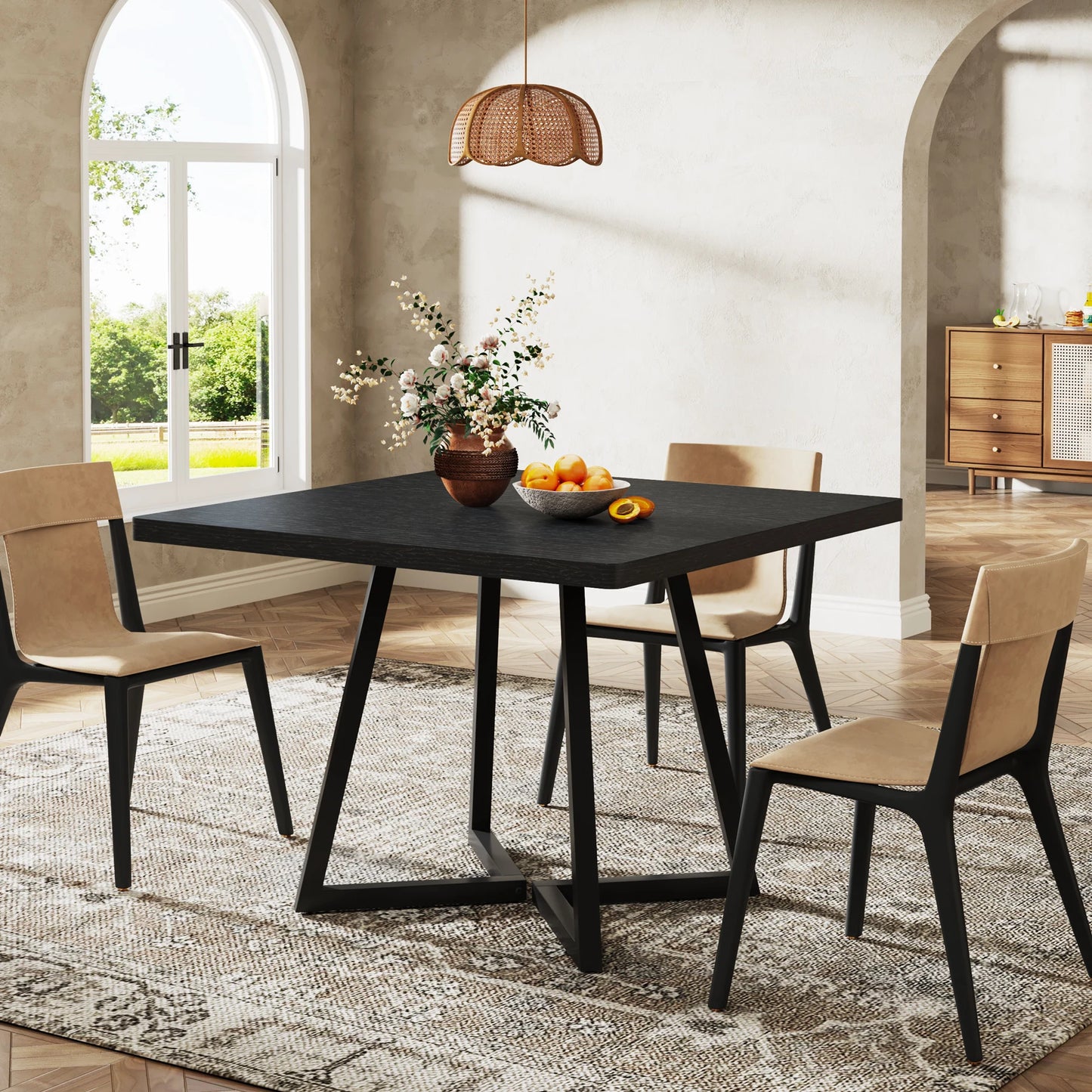 Table de salle à manger Astrid — bois, métal, style industriel, carrée