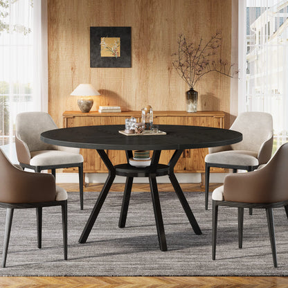 Table de salle à manger Jonathan — bois, métal, rangement intégré, ronde