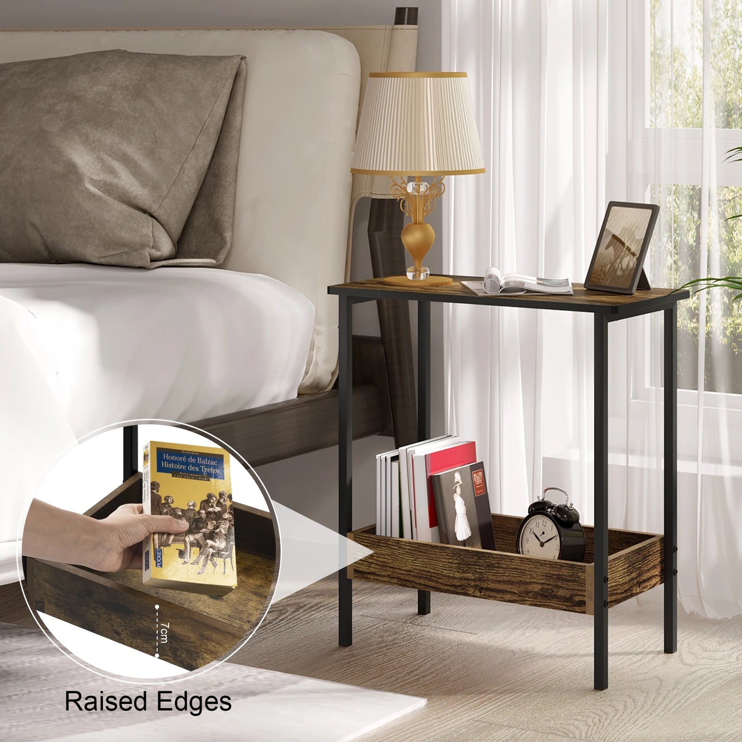 WOLTU Side Table Coffee Table with 2 Shelves Sofa Console Table with Storage Space for Corner Living Room Bedroom