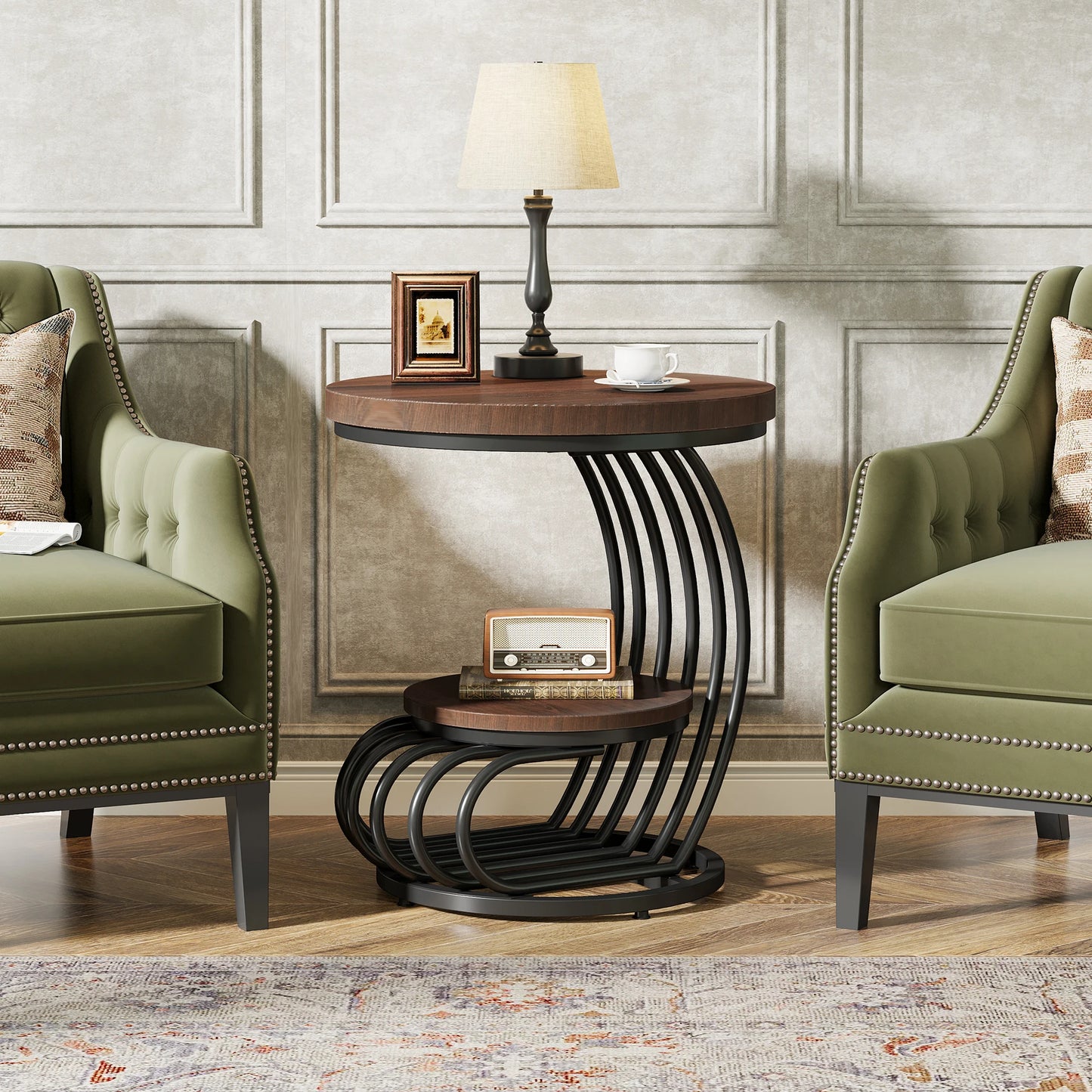 Table d'appoint Pénélope — finition dorée, marbre, design contemporain, rangement intégré