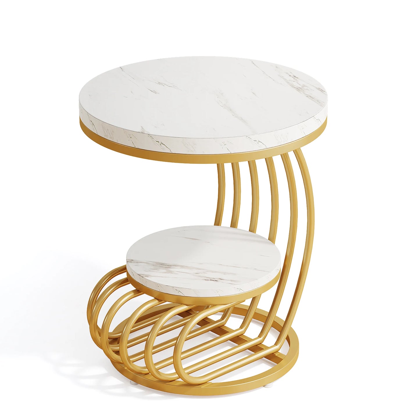 Table d'appoint Pénélope — finition dorée, marbre, design contemporain, rangement intégré