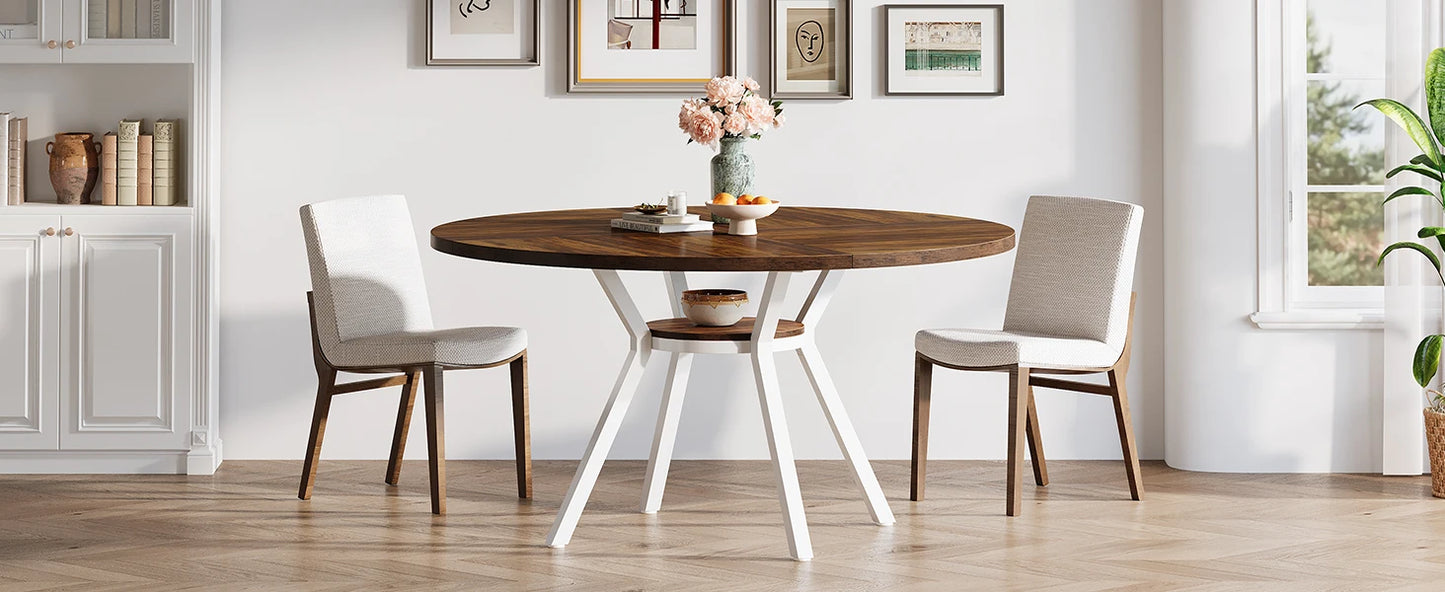 Table de salle à manger Jonathan — bois, métal, rangement intégré, ronde