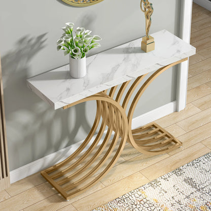 Console Axel — finition dorée, bois, marbre, métal