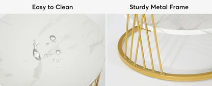 Table d'appoint Matthieu — finition blanche, marbre, design contemporain, rangement intégré