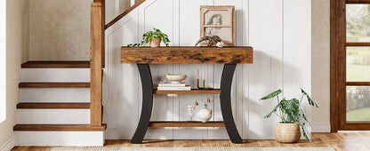 Console Valérie — style rustique, rangement intégré, 3 niveaux, étagères ouvertes