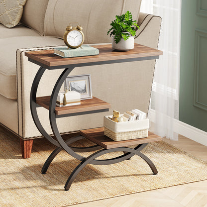 Table d'appoint Tanguy — bois, style industriel, rangement intégré, 3 niveaux
