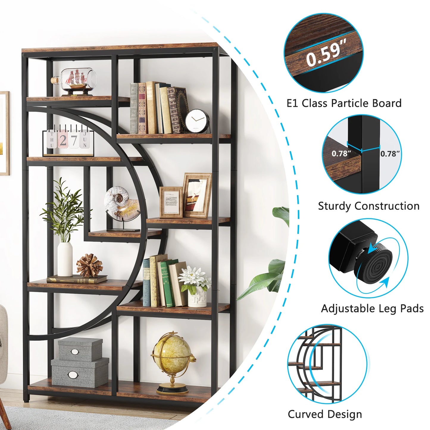 Bibliothèque Nathan — style industriel, rangement intégré, 5 niveaux, étagères ouvertes
