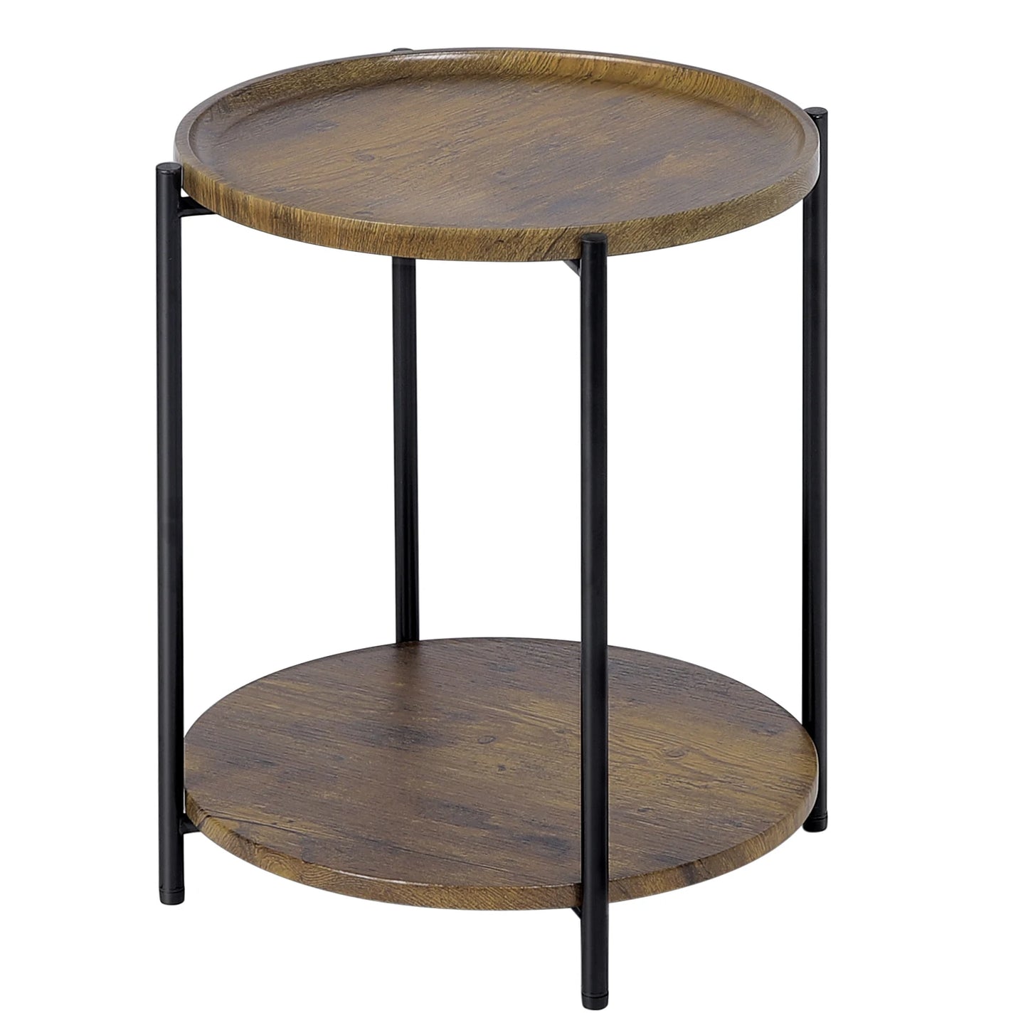 WOLTU Round Coffee Table with 2 Shelves Removable Table Top Sofa Telephone Tea Bedside Table for Living Room Bedroom Home