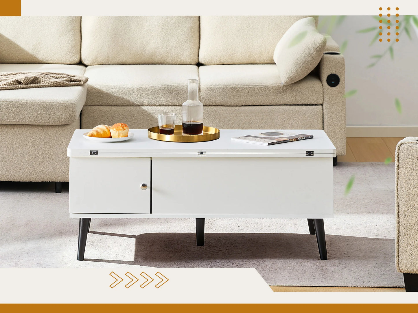 Convertible Coffee Table with Lifting Top, Retractable Living Room Table, Wooden Sofa Side Table with Hidden Storage Space