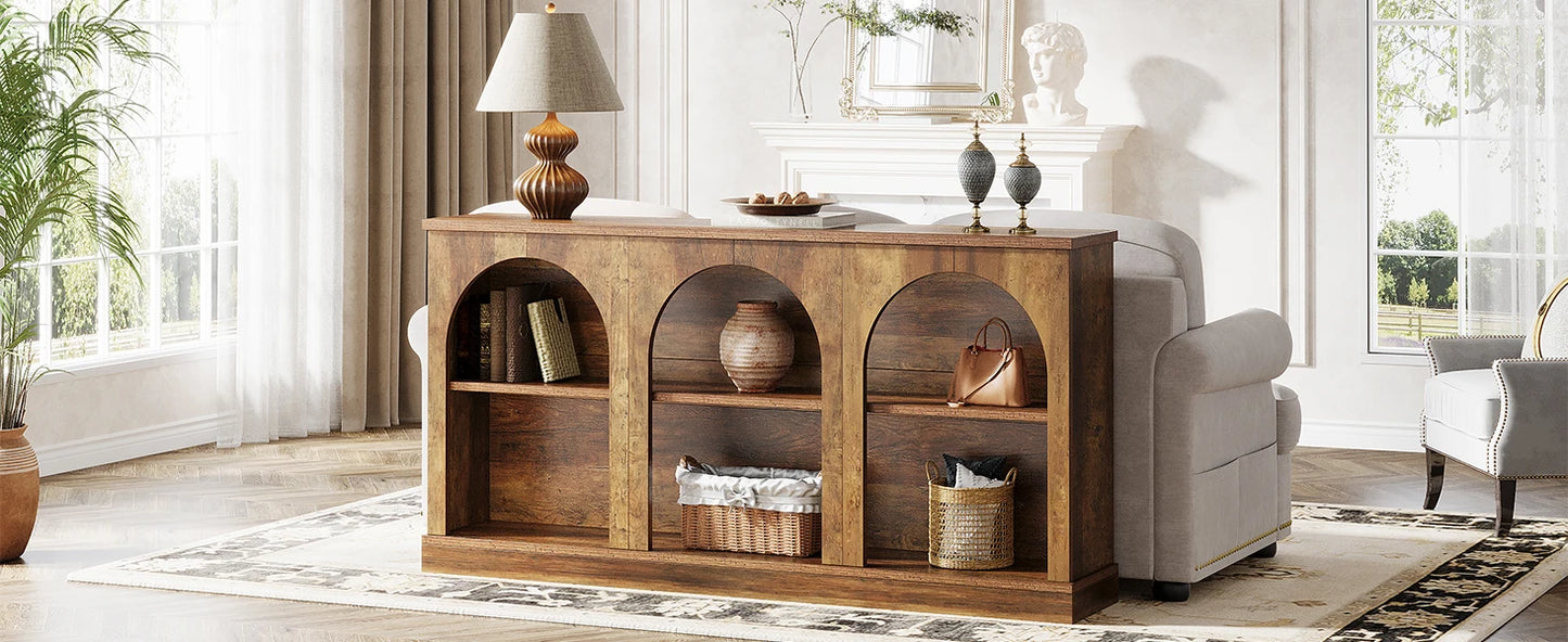 Console Éva — bois, métal, rangement intégré, 3 niveaux