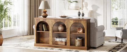 Console Éva — bois, métal, rangement intégré, 3 niveaux