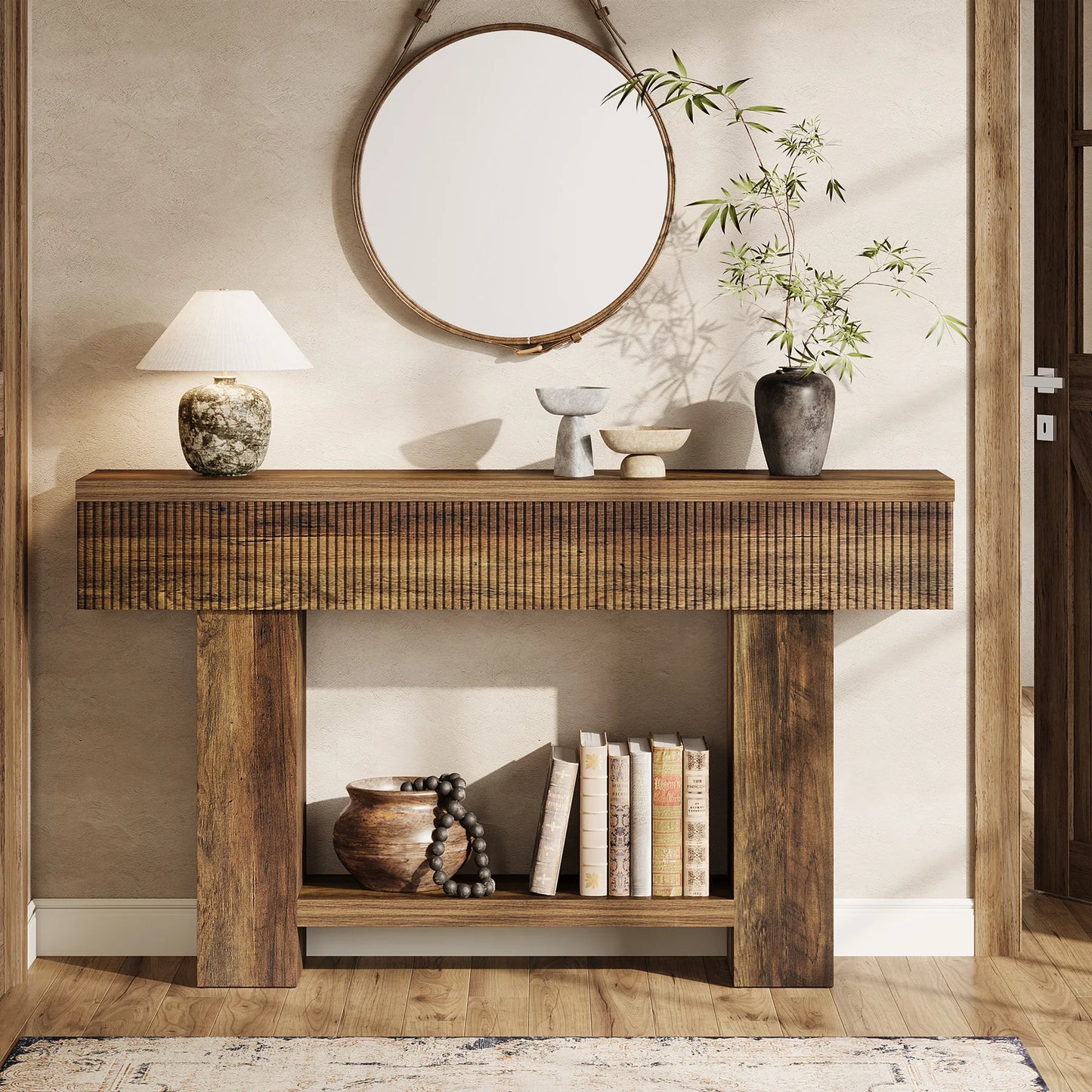 Console Ophélie — bois, style rustique, rangement intégré, 2 niveaux