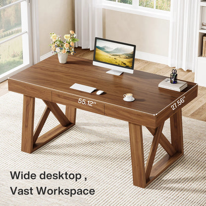Bureau Martial — finition noyer, style rustique, rangement intégré, avec tiroirs