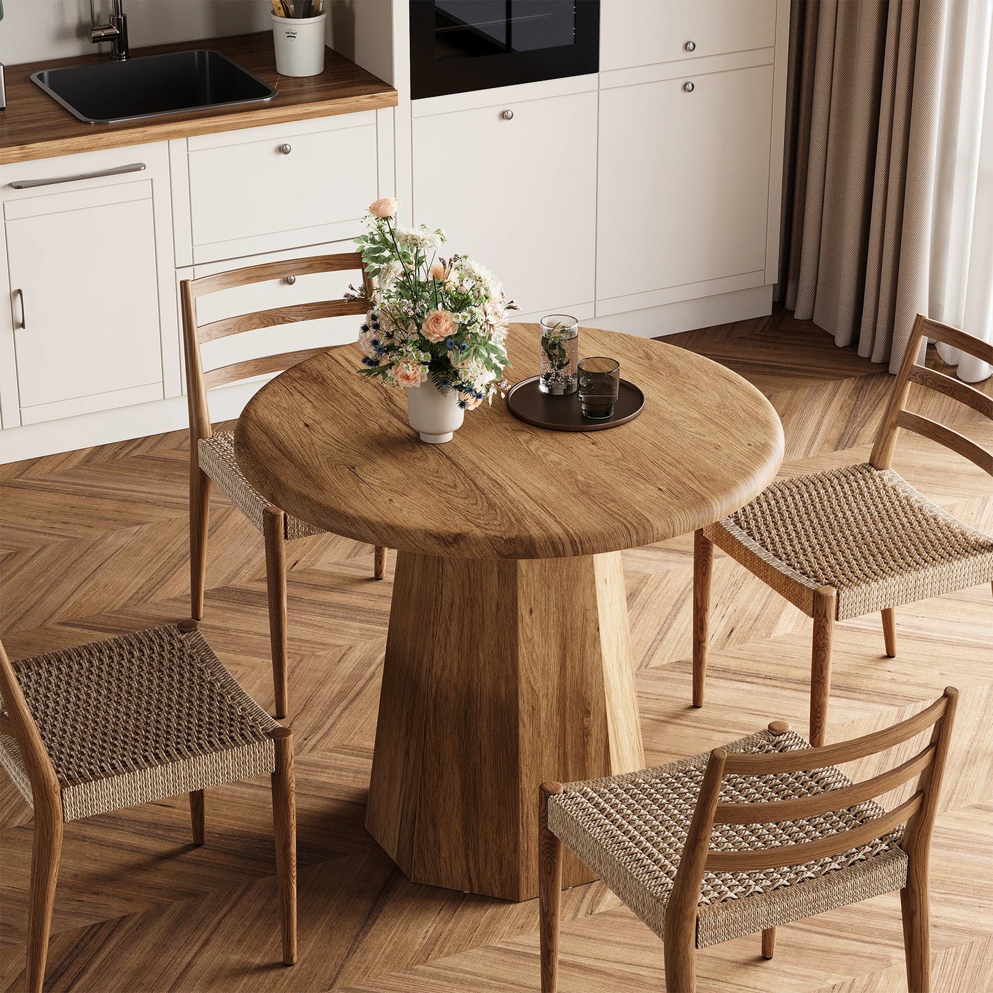 Table de salle à manger Ulysse — finition marron, ronde