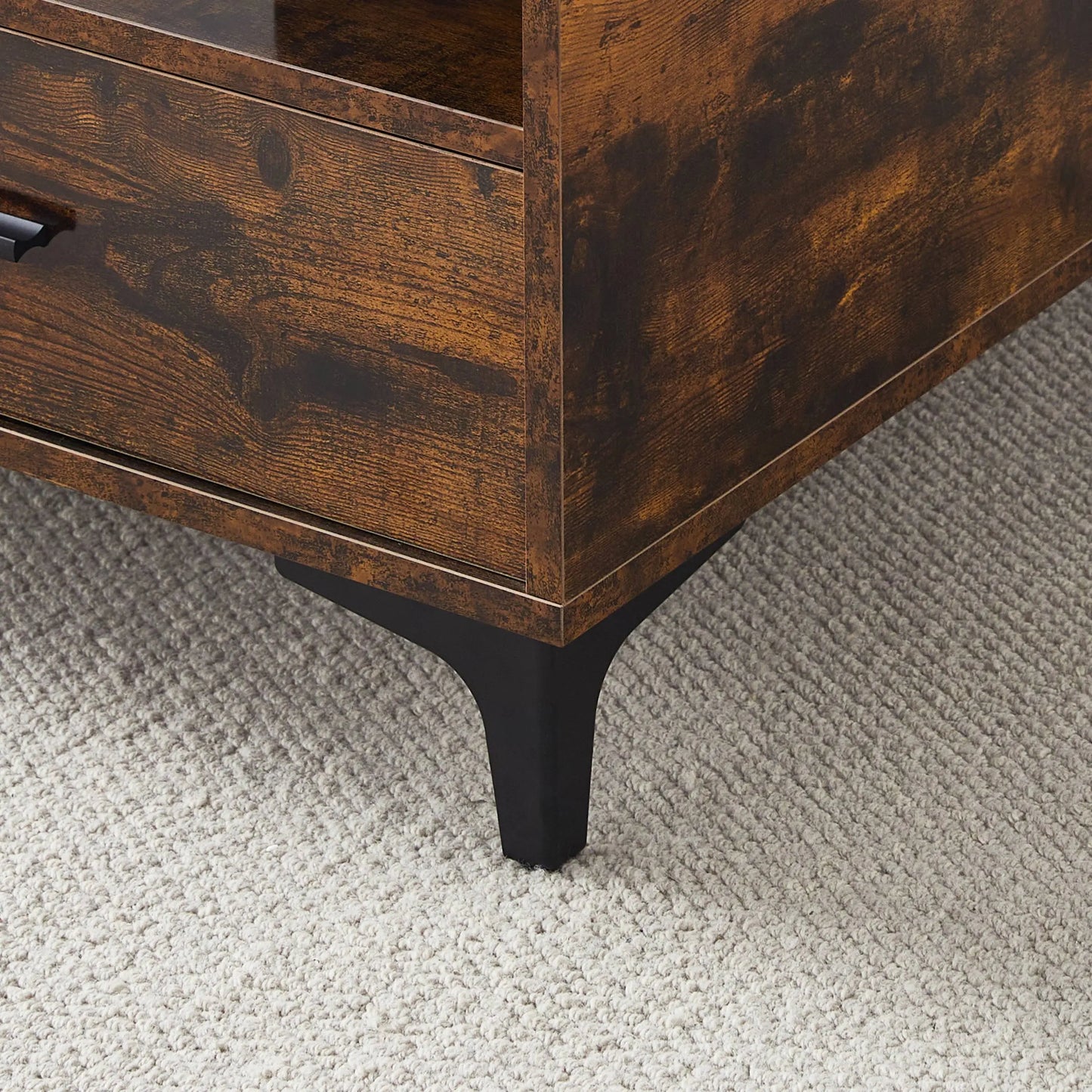 Coffee Table with Storage, Wooden Centre Table Living Room with 4 Drawers and 4 Open Shelves, Modern Rectangle Tea Table