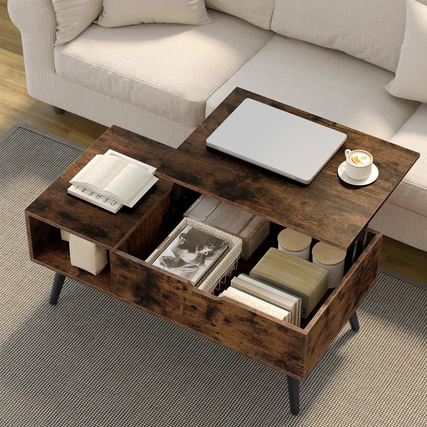 WOLTU Height-Adjustable Coffee Table Living Room Table with Hidden Storage Lifting Board Folding Table for Side Sofa Decor Home
