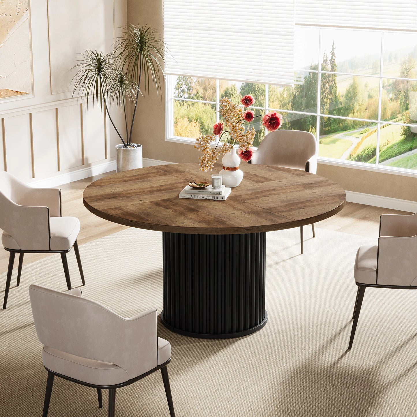 Table de salle à manger Jacinthe — finition noir, métal, ronde