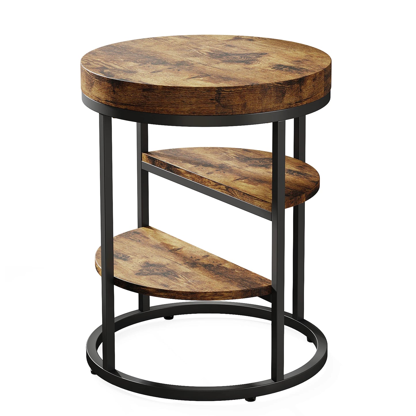 Table d'appoint Pauline — bois, style industriel, rangement intégré, ronde