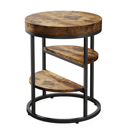 Table d'appoint Pauline — bois, style industriel, rangement intégré, ronde
