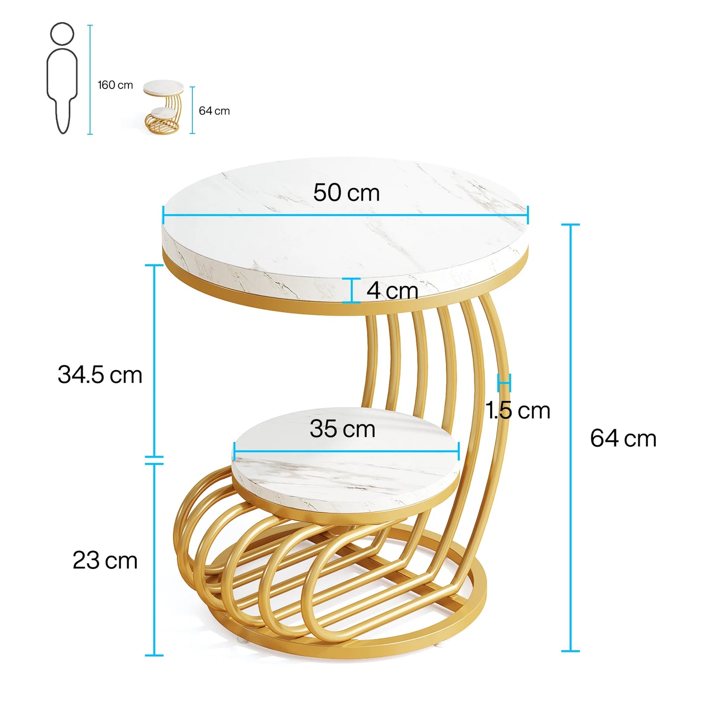 Table d'appoint Pénélope — finition dorée, marbre, design contemporain, rangement intégré