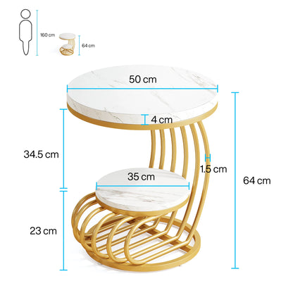 Table d'appoint Pénélope — finition dorée, marbre, design contemporain, rangement intégré