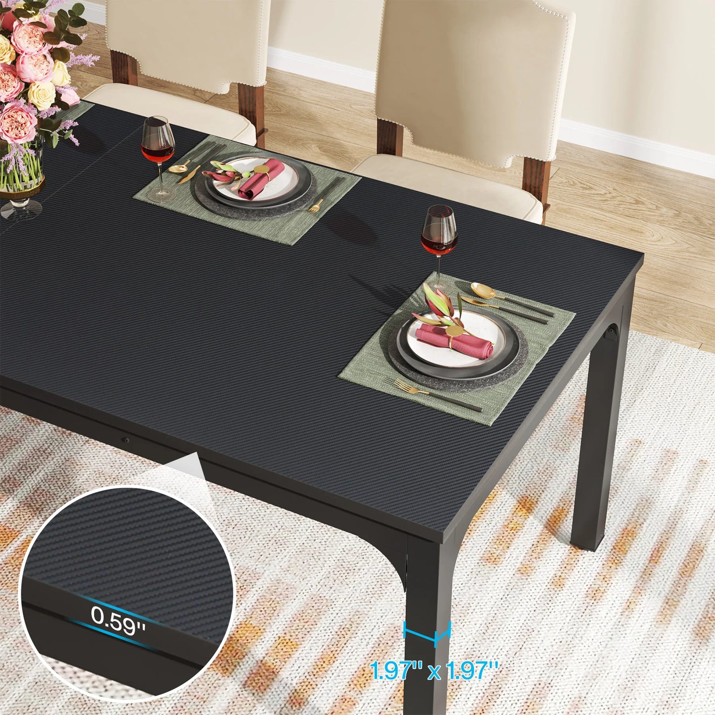 Table de salle à manger Émilie — bois, style industriel, rectangulaire