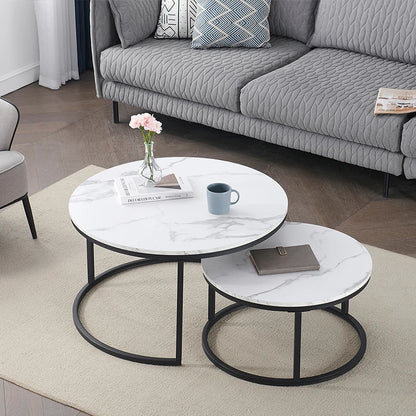 Table basse Luc — finition blanche, bois, marbre, métal