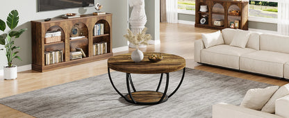 Table basse Marc — bois, style industriel, rangement intégré, 2 niveaux