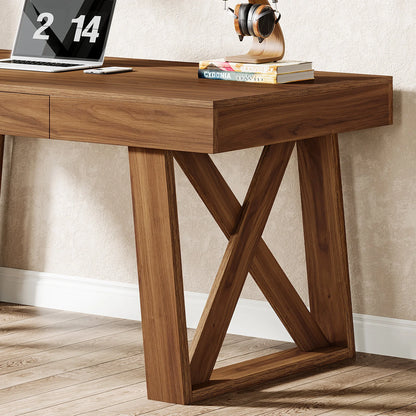 Bureau Martial — finition noyer, style rustique, rangement intégré, avec tiroirs