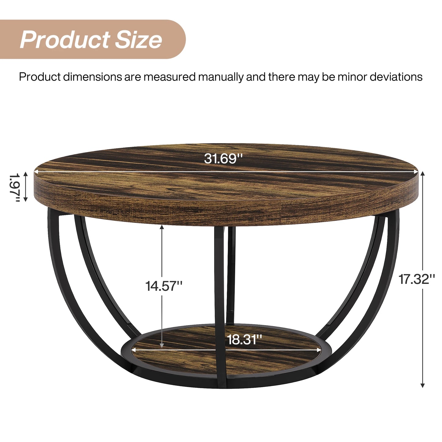 Table basse Isabelle — bois, style industriel, rangement intégré, 2 niveaux