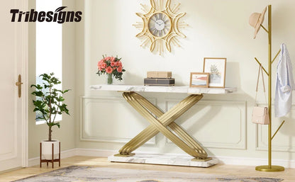 Console Yves — finition dorée, marbre, design contemporain, rectangulaire