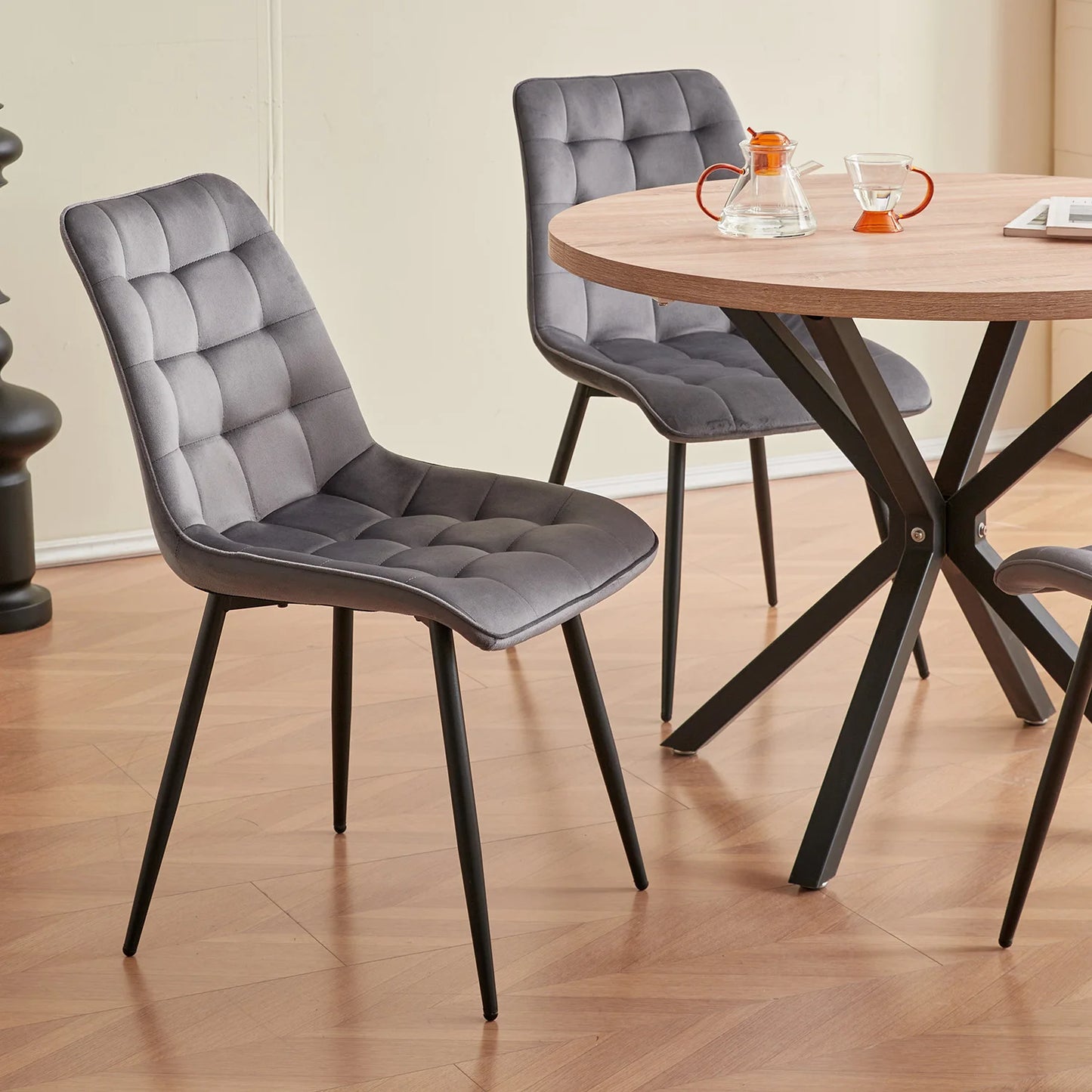 Chaise Florence — velours, métal, design contemporain, lot de 6