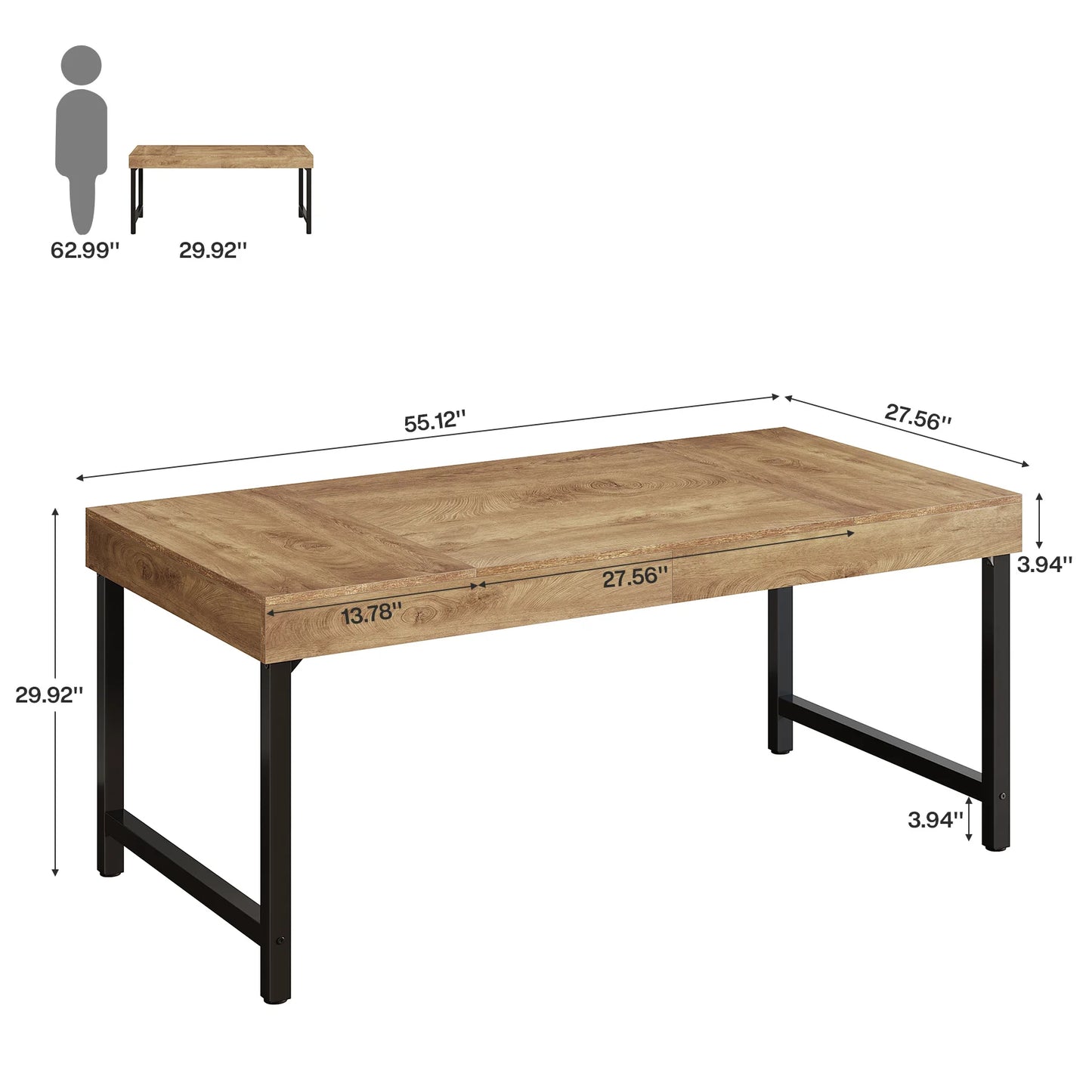 Table de salle à manger Wilfried — métal, style industriel, rectangulaire