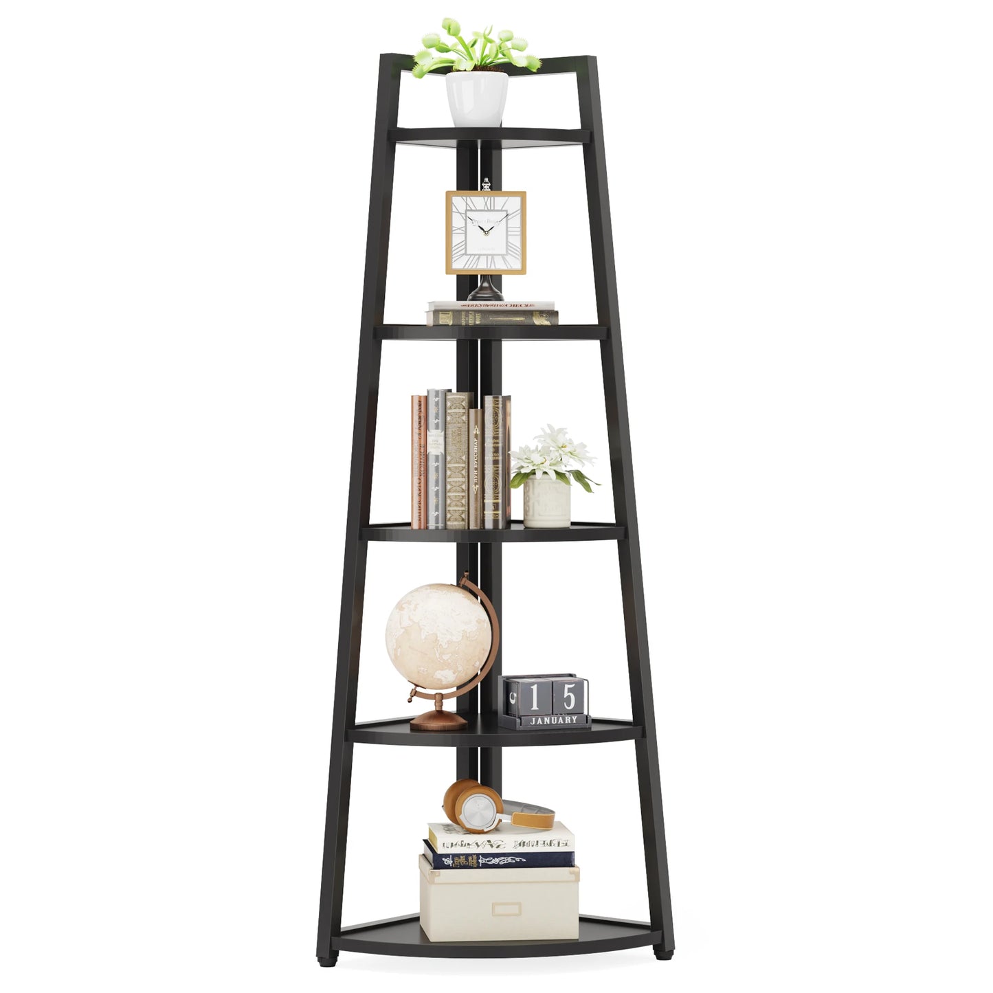 Bibliothèque Fabrice — bois, rangement intégré, meuble d'angle, étagères ouvertes