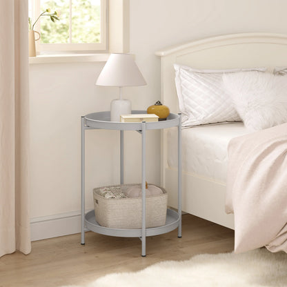 WOLTU Round Coffee Table Metal Side Table with Storage Space 2 Removable Trays Bedside Table for Bedroom Living Room Decor