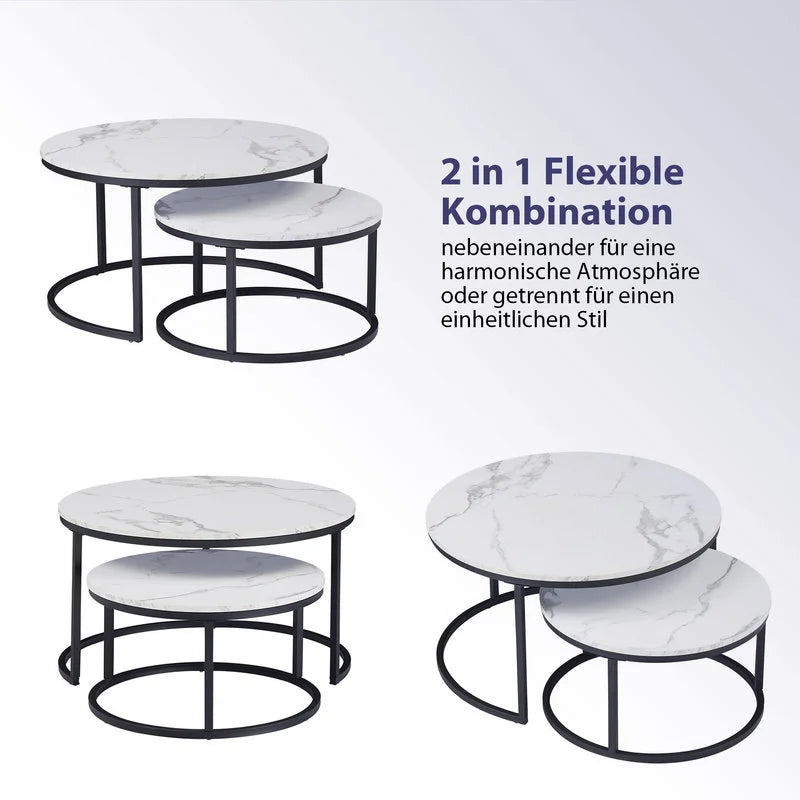 Table basse Luc — finition blanche, bois, marbre, métal
