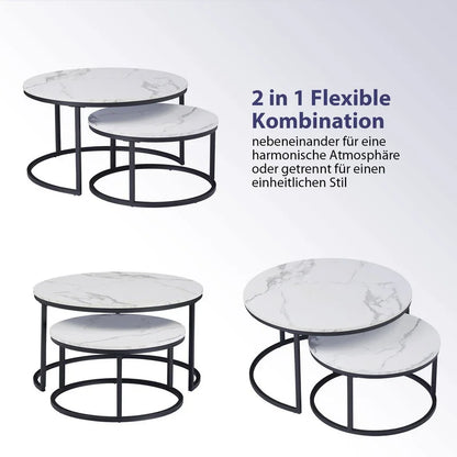 Table basse Luc — finition blanche, bois, marbre, métal